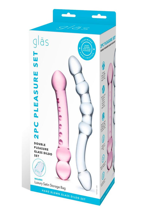 Glas Double Pleasure Glass Dildo Set (2 Pack) - White/Pink