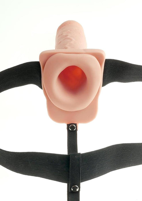 Fetish Fantasy Series Hollow Rechargeable Strap-On Dildo with Balls and Harness 7in - Vanilla