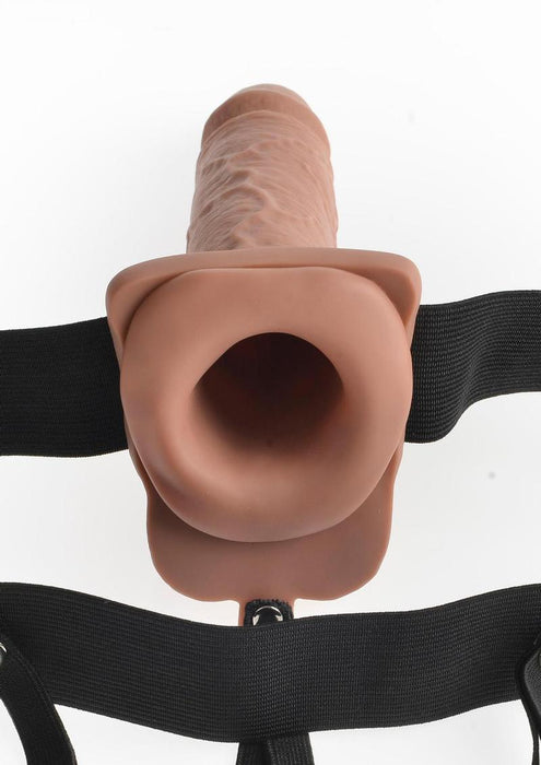Fetish Fantasy Series Hollow Rechargeable Strap-On Dildo with Balls and Harness with Wireless Remote Control 7in - Caramel