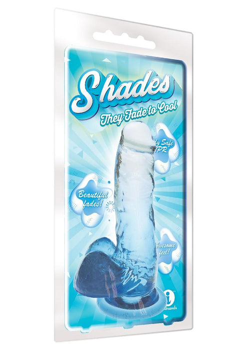 Shades Gradient Clear/Blue 7 Inch Realistic Jelly Dong Non Vibrating Harness Compatible