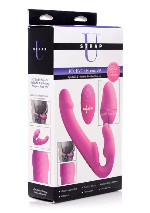 Strap U Evoke Ergo Fit Inflatable & Vibrating Silicone Strapless Strap-on with Remote Control - Pink