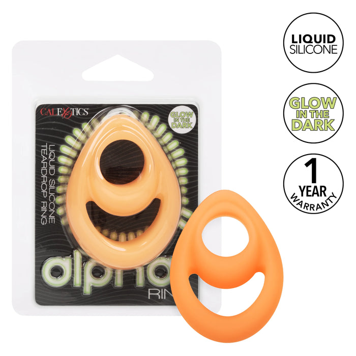 Alpha Glow in the Dark Liquid Silicone Teardrop Dual Ring - Orange