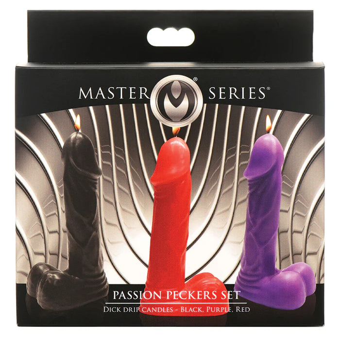Master Series Passion Peckers Candle Set - Black, Purple, Red
