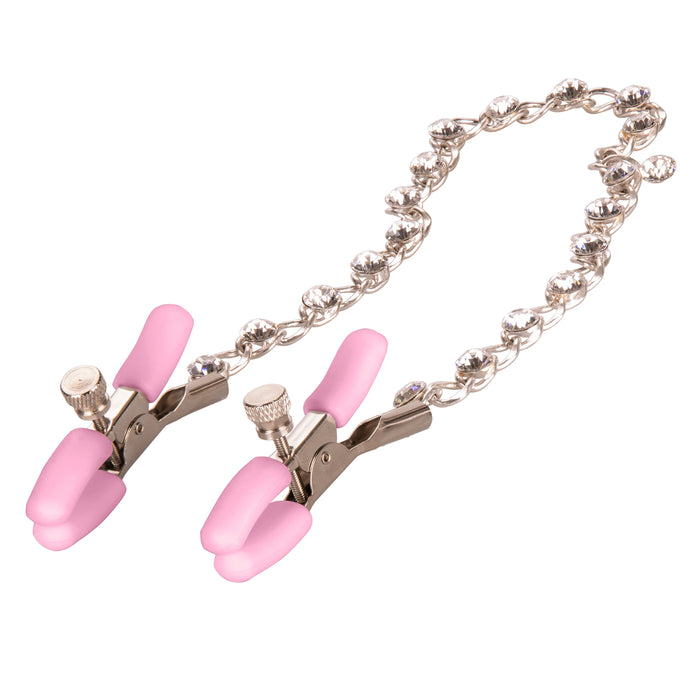 Nipple Play Crystal Chain Nipple Clamps - Pink