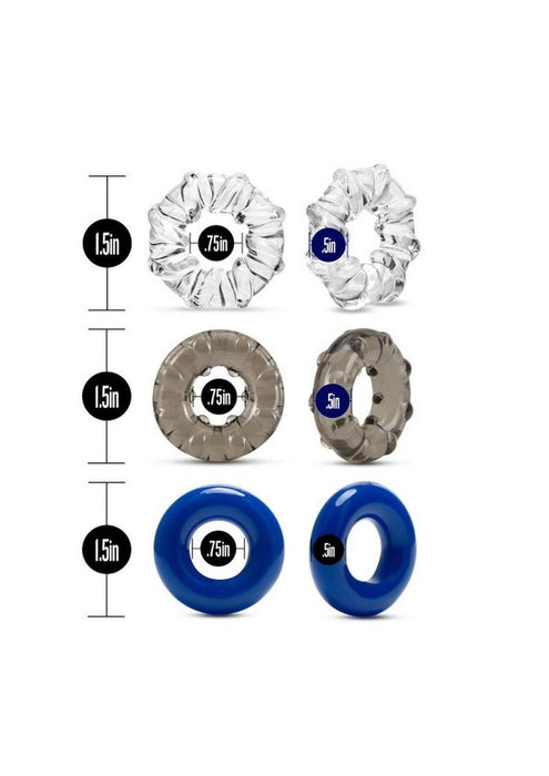 Stay Hard Triple Stretch Cock Rings (3 Pack) - Multiple Colors