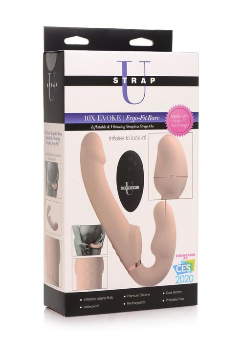 Strap U Inflatable Rechargeable Silicone Ergo Fit Strapless Strap-On with Remote Control - Vanilla