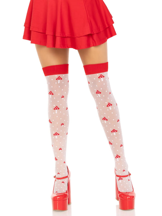 6217 Spandex sheer polka dot mushroom thigh highs