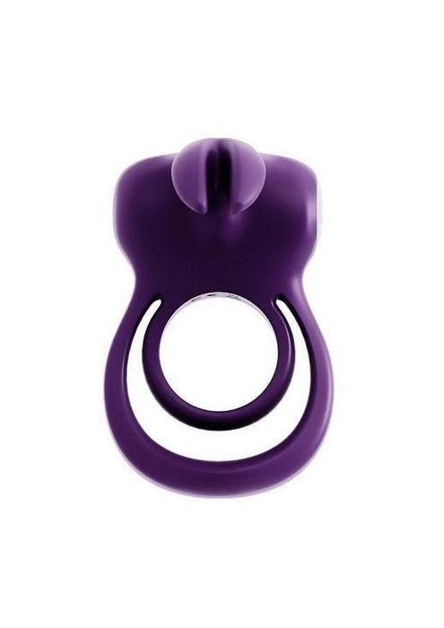 Thunder Bunny Rechargeable Silicone Dual Cock Ring - Deep Purple