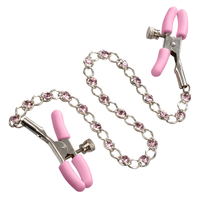 Nipple Play Crystal Chain Nipple Clamps - Pink