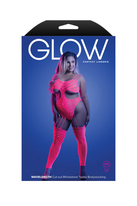GL2140 WAVELENGTH UV reactive rhinestone fishnet cut-out teddy bodystocking