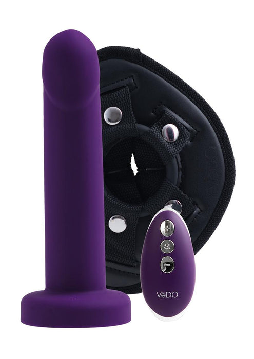 VeDO Strapped Silicone Rechargeable Vibrating Strap-On with Remote Control - Deep Purple