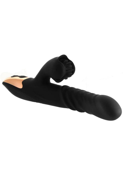 Princess Silicone Rechargeable Heat-Up Spinning Thrusting Rabbit Vibrator - Black