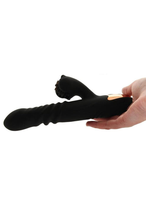 Princess Silicone Rechargeable Heat-Up Spinning Thrusting Rabbit Vibrator - Black
