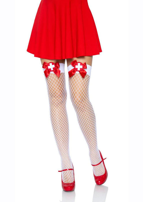 9511 O/S Red/White Nurse Net Thigh Highs