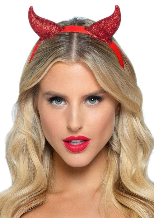 Leg Avenue Latex Glitter Devil Horn Headband - OS - Red