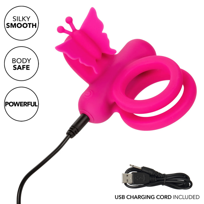 Silicone Rechargeable Dual Butterfly Couples Ring - Pink