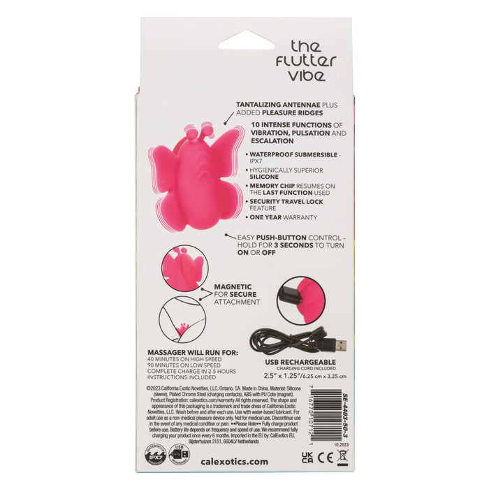 Neon Vibes The Flutter Vibe Rechargeable Silicone Butterfly Panty Vibe - Pink