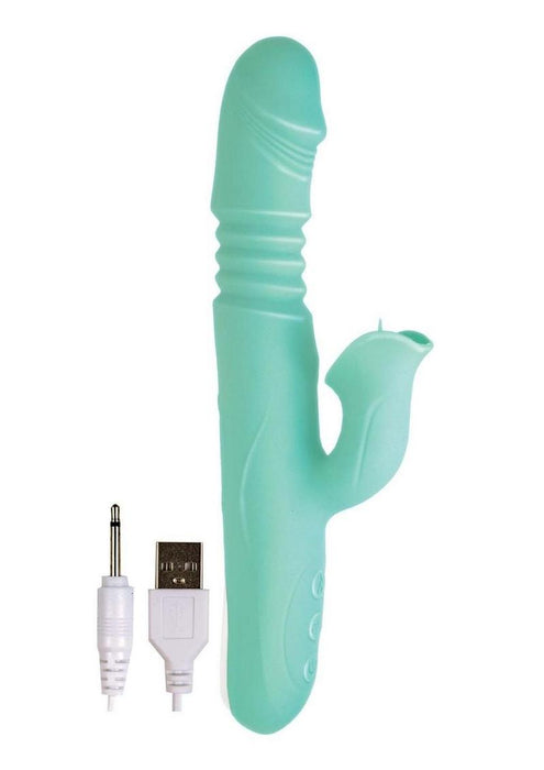 Princess Passion Heat Rechargeable Silicone Warming Vibrator with Clitoral Wheel - Aqua
