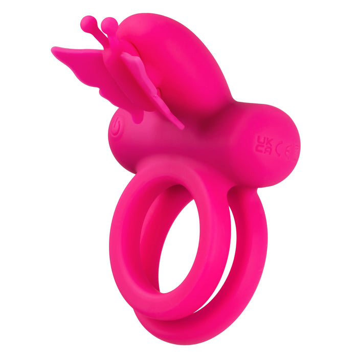 Silicone Rechargeable Dual Butterfly Couples Ring - Pink