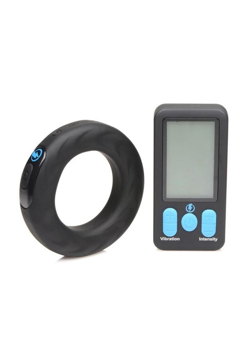 Zeus Vibrating & E-Stim Rechargeable Silicone Cock Ring with Remote Control 50mm - Black