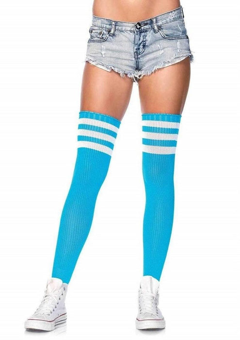 6605 Blue/White Athlete Thigh Hi W/ 3 Stripe Top O/S