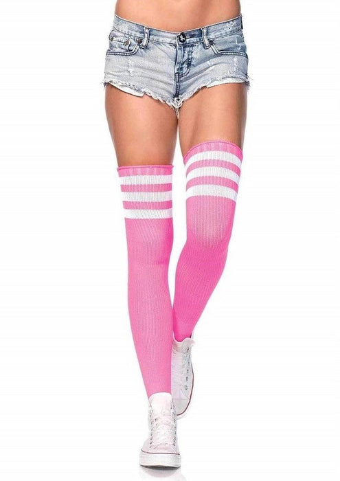 6605 Pink/White Athlete Thigh Hi W/ 3 Stripe Top O/S