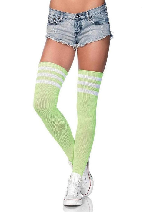 6605 Green/White Athlete Thigh Hi W/ 3 Stripe Top O/S