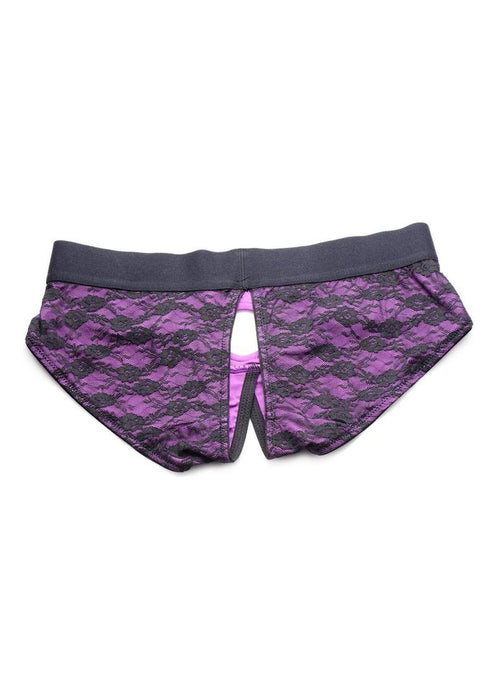 Strap U Lace Envy Lace Crotchless Panty Harness - XXXLarge - Purple/Black