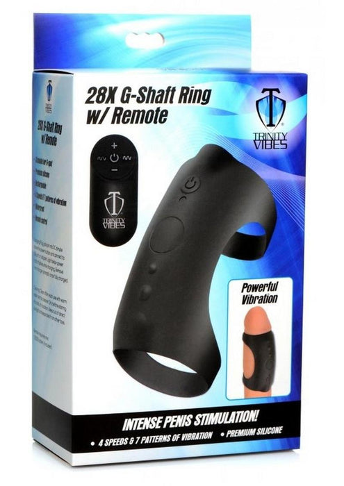 Trinity Men 28X G-Shaft Silicone Rechargeable Cock Ring with Remote Control - Black