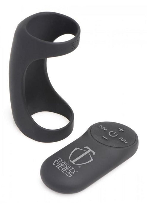 Trinity Men 28X G-Shaft Silicone Rechargeable Cock Ring with Remote Control - Black