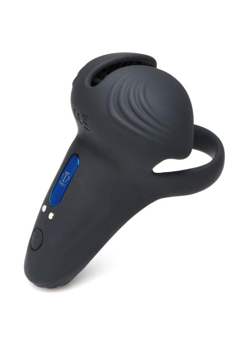 Trinity Men 10X Silicone Cock & Ball Ring with Taint Stim & Remote Control - Black