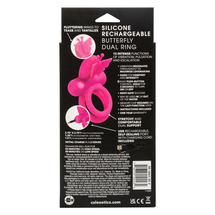 Silicone Rechargeable Dual Butterfly Couples Ring - Pink