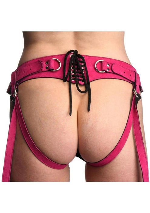Strap U Bodice Deluxe Leather Corset Harness - Pink