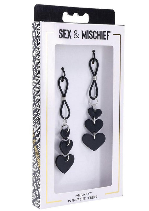 Sex & Mischief Heart Nipple Ties - Black/Silver