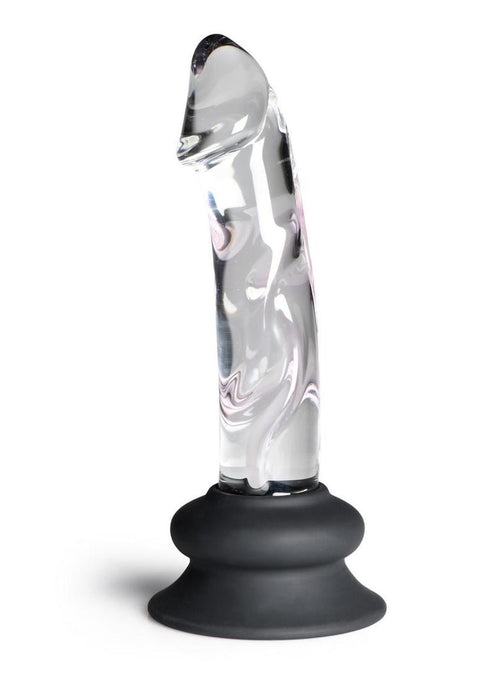 Pleasure Crystals Glass Dildo with Silicone Base 5.6in - Clear/Black