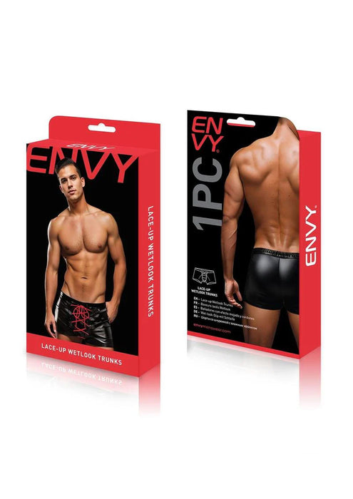 BLE103 ENVY LACE-UP WETLOOK TRUNKS BLACK