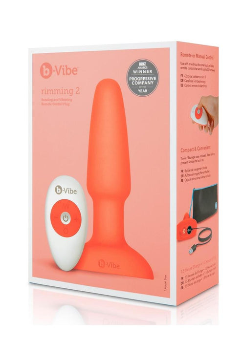B-Vibe Rimming Plug 2 Rechargeable Silicone Anal Plug with Remote Control - Orange