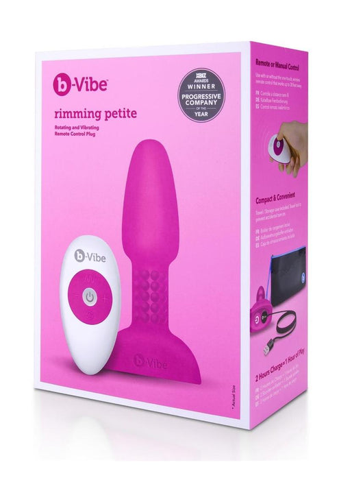 B-Vibe Rimming Petite Rechargeable Silicone Anal Plug with Remote Control - Fuchsia