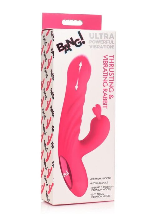 Bang! Thrusting & Vibrating Rechargeable Silicone Rabbit Vibrator - Pink