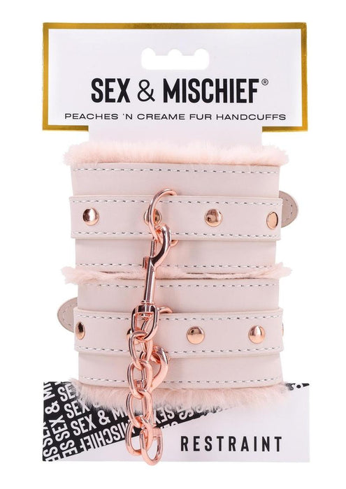 Sex & Mischief Peaches ‘n CreaMe Fur Handcuffs - Ivory/Rose Gold
