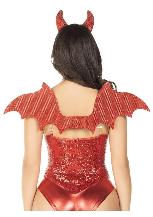 Leg Avenue Devil Kit Rhinestone Devil Wings and Horn Headband (2 Piece) - OS - Red
