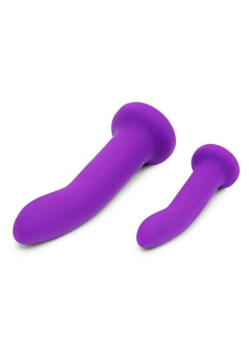 Together Toys DUO Silicone 5.5in, 7.75in Dildos and Harness Set - Purple/Black