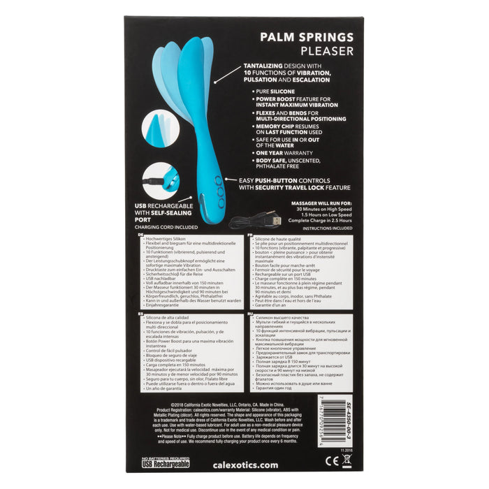 California Dreaming Palm Springs Pleaser Rechargeable Silicone Contoured Vibrator - Blue