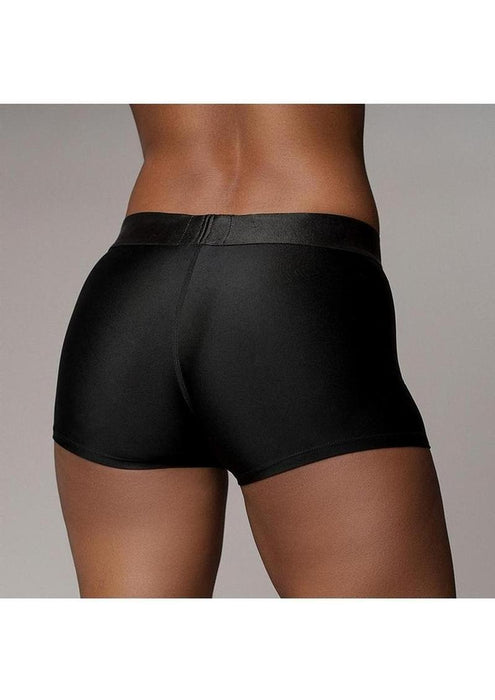 Ouch! Vibrating Strap-On Boxer with Rechargeable Bullet for Comfortable Wear M/L - Black