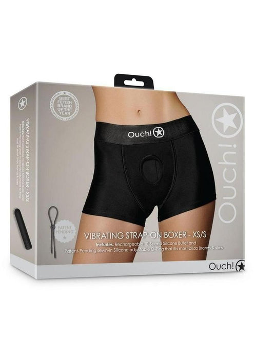 Ouch! Vibrating Strap-On Boxer with Rechargeable Bullet for Comfortable Wear XS/SM