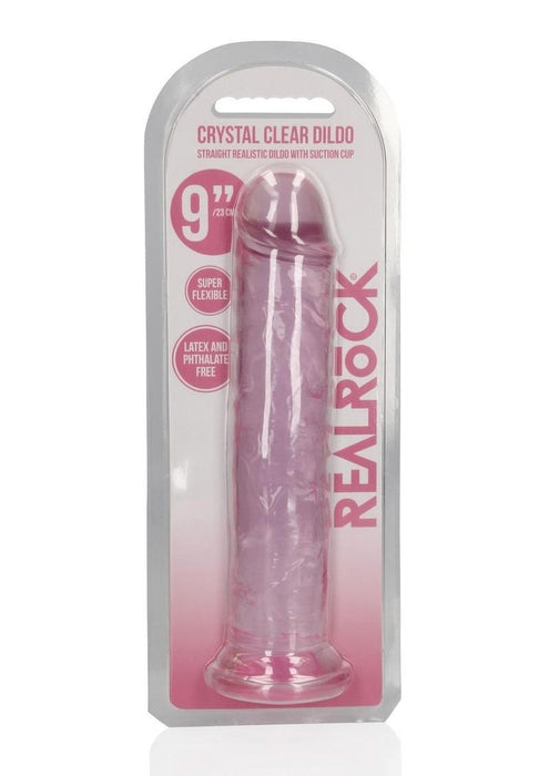 RealRock Crystal Clear Straight No Balls Dildo 9in - Pink