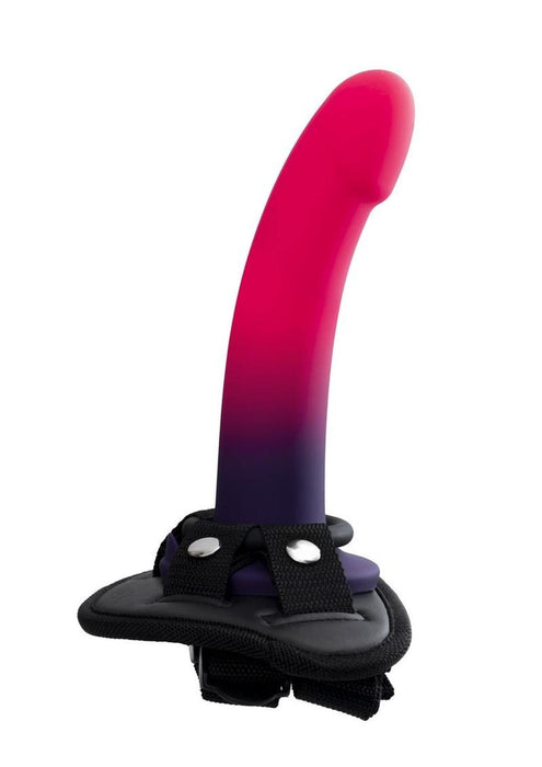 VeDO Duo Silicone Dildo with Harness - Pink/Purple