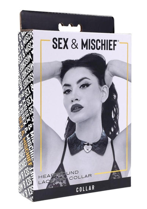Sex & Mischief Heartbound Lace Day Collar - Black/Silver