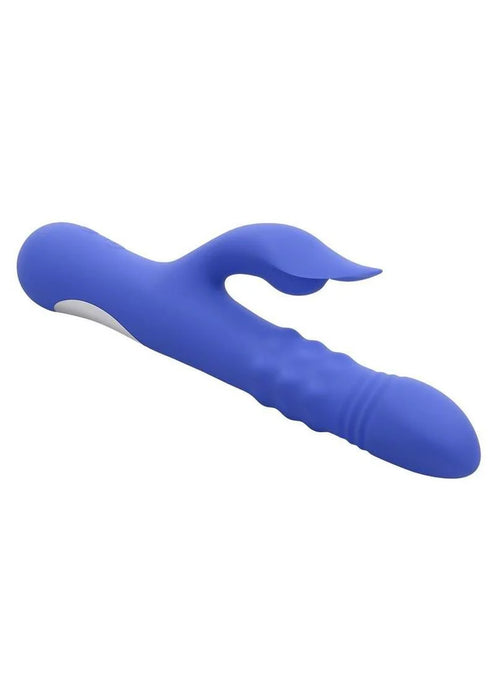 Pop Goes The O Rechargeable Silicone Triple Motor Thrusting Rabbit Vibrator - Blue