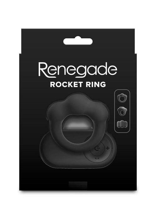 Renegade Rocket Ring Rechargeable Silicone Cock Ring and Ball Stretcher with Remote Control - Black